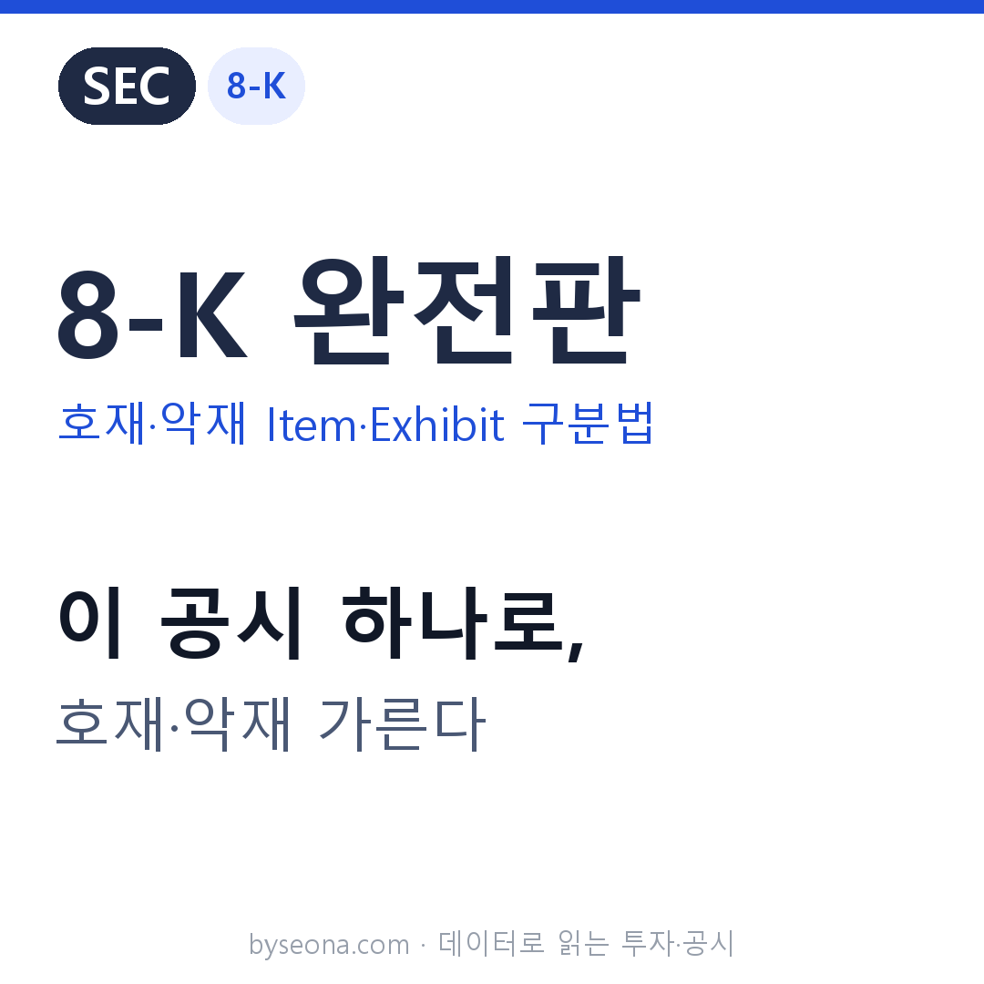 [미국 공시] SEC 8-K 호재·악재 구분법 — Item·Exhibit까지 (완전판)